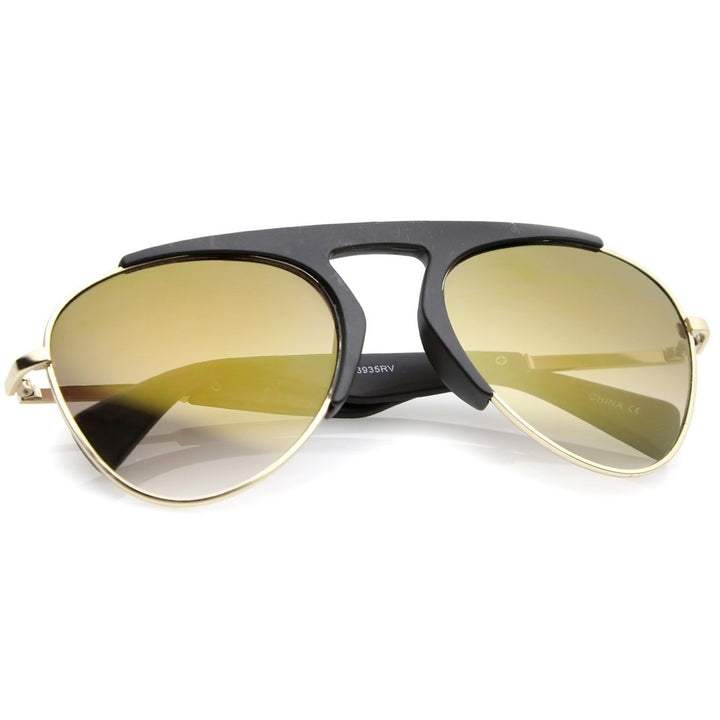 Bold Brow Bar Keyhole Nose Bridge Colored Mirror Lens Aviator Sunglasses 56mm Image 4