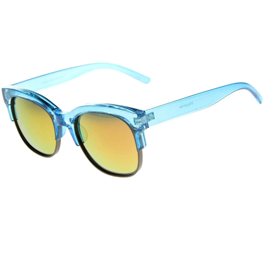 Bold Colorful Half-Frame Two-Toned Inset Mirrored Lens Horn Rimmed Sunglasses Image 3