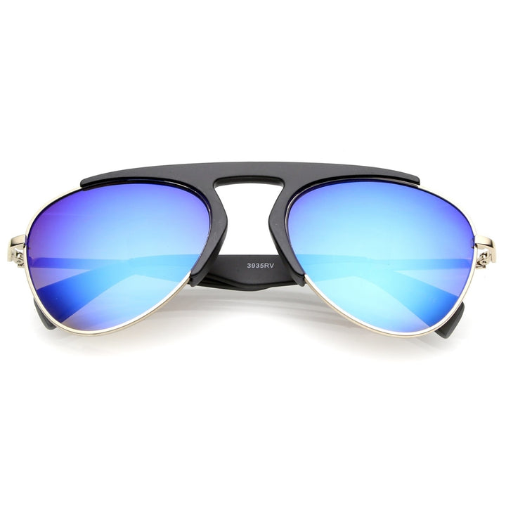 Bold Brow Bar Keyhole Nose Bridge Colored Mirror Lens Aviator Sunglasses 56mm Image 4