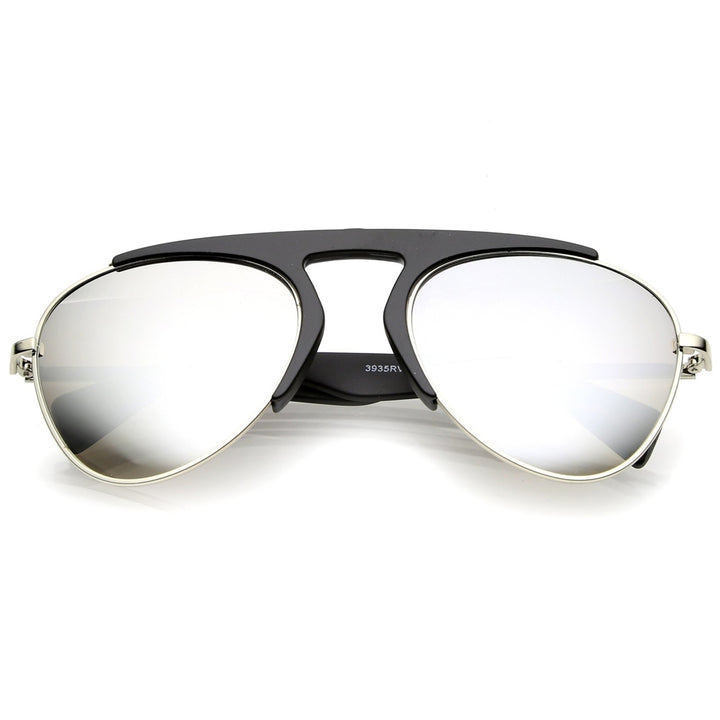 Bold Brow Bar Keyhole Nose Bridge Colored Mirror Lens Aviator Sunglasses 56mm Image 6