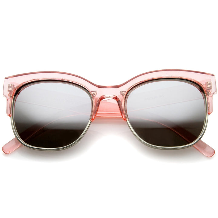 Bold Colorful Half-Frame Two-Toned Inset Mirrored Lens Horn Rimmed Sunglasses Image 4