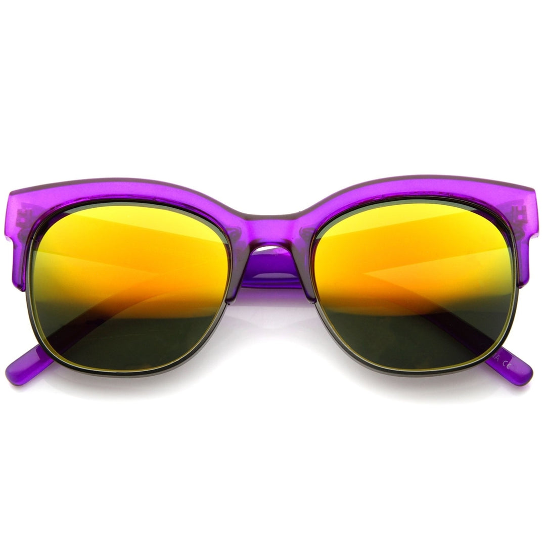 Bold Colorful Half-Frame Two-Toned Inset Mirrored Lens Horn Rimmed Sunglasses Image 6