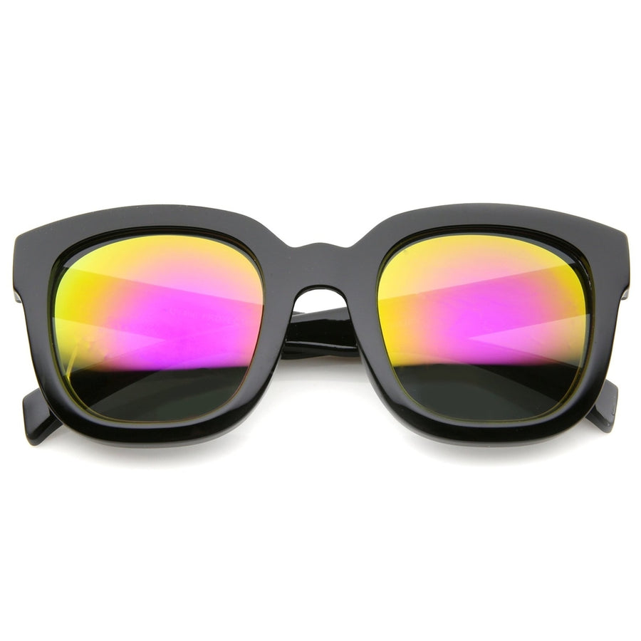 Bold Oversize Chunky Frame Horn Rimmed Mirror Lens Square Sunglasses 53mm Image 1