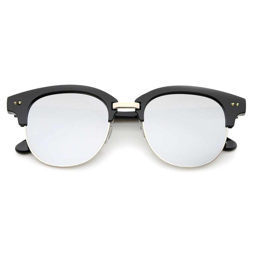 Bold Metal Nose Bridge Color Mirror Lens Round Half-Frame Sunglasses 52mm Image 6