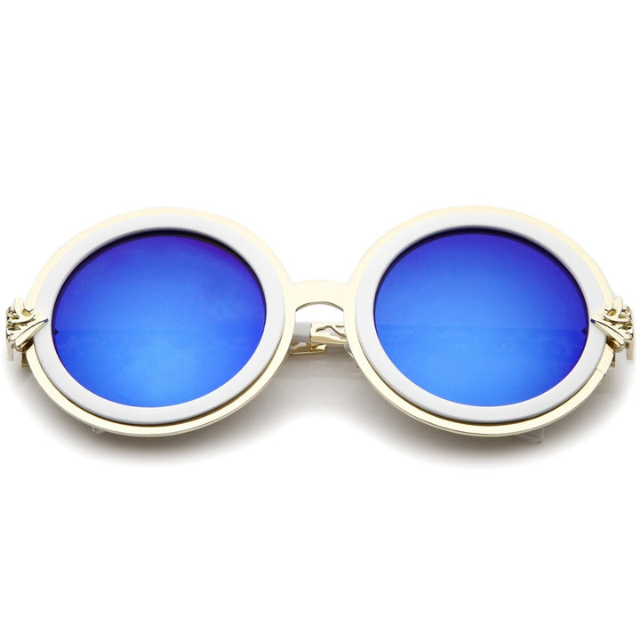Bold Metal Ornate Cutout Temple Mirror Lens Round Sunglasses 54mm Image 6
