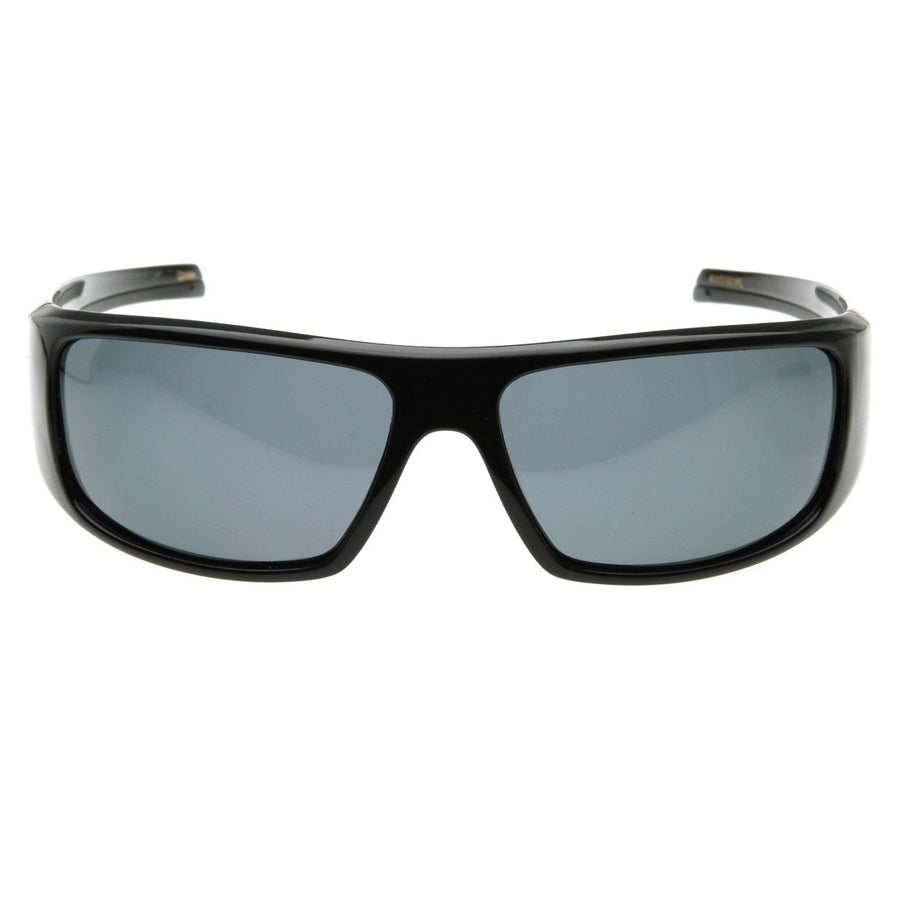 Bold Rectangular Polarized Sports Wrap Sunglasses Image 1