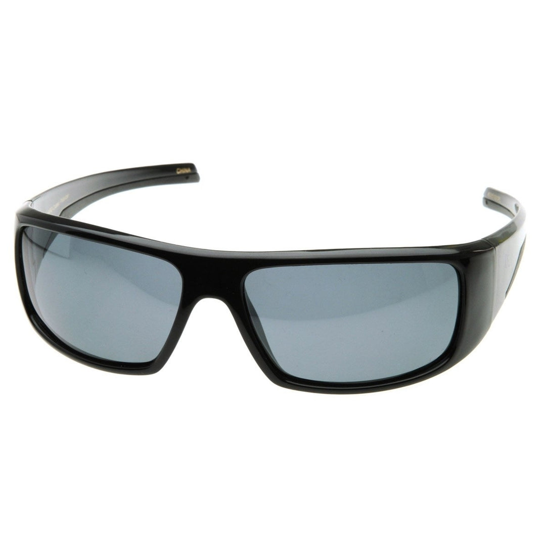 Bold Rectangular Polarized Sports Wrap Sunglasses Image 4
