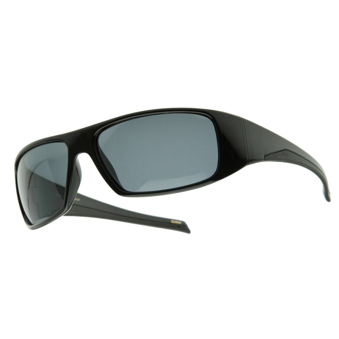 Bold Rectangular Polarized Sports Wrap Sunglasses Image 4