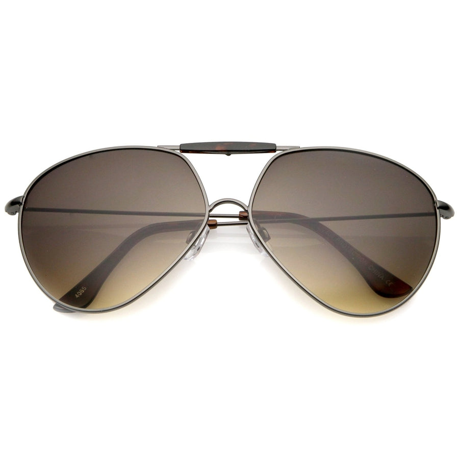 Casual Brow Bar Detail Slim Temple Metal Frame Aviator Sunglasses 62mm Image 1