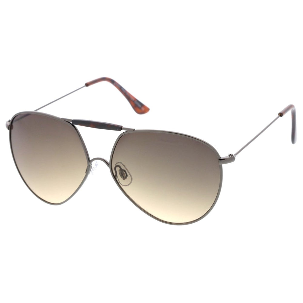 Casual Brow Bar Detail Slim Temple Metal Frame Aviator Sunglasses 62mm Image 2