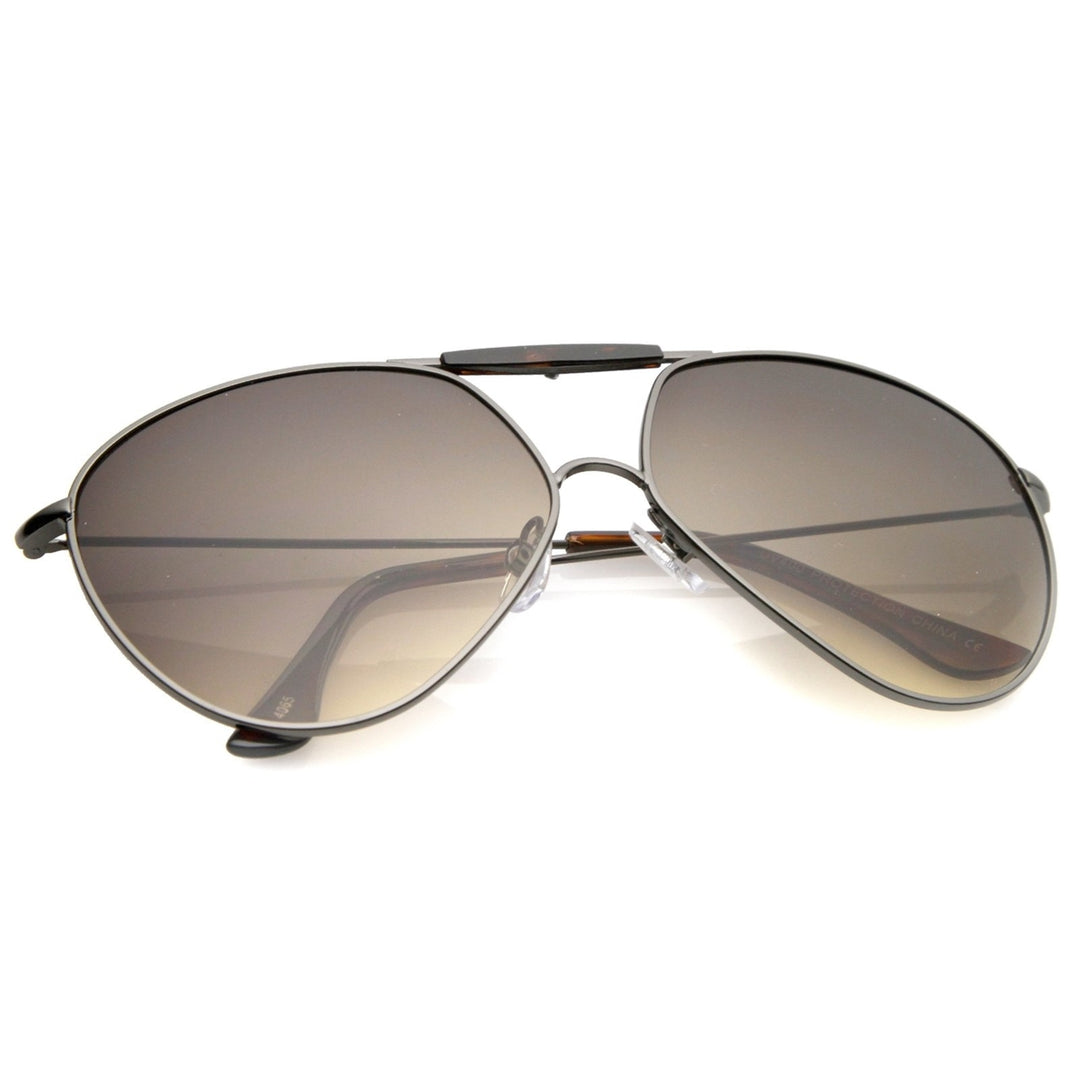 Casual Brow Bar Detail Slim Temple Metal Frame Aviator Sunglasses 62mm Image 4