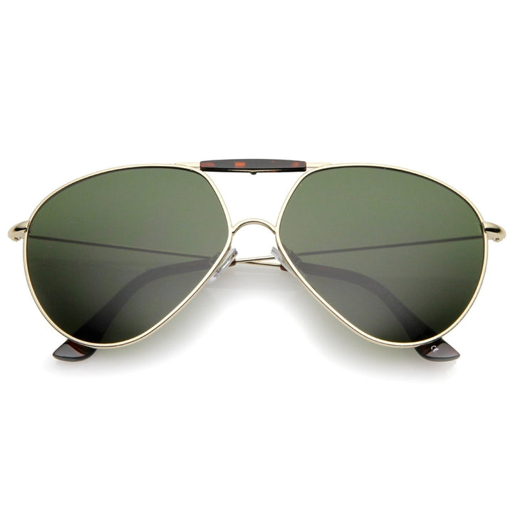 Casual Brow Bar Detail Slim Temple Metal Frame Aviator Sunglasses 62mm Image 6