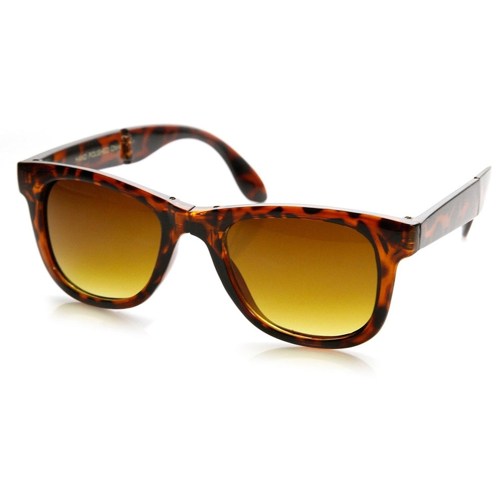 Classic Folding Compact Pocket Fold-Up Horn Rimmed Sunglasses Image 2