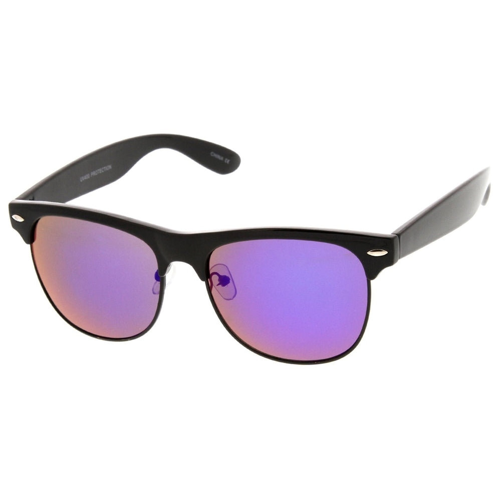 Classic Half Frame Horn Rimmed Sunglasses 55mm Colored Mirror Square Lens UV400 Image 2