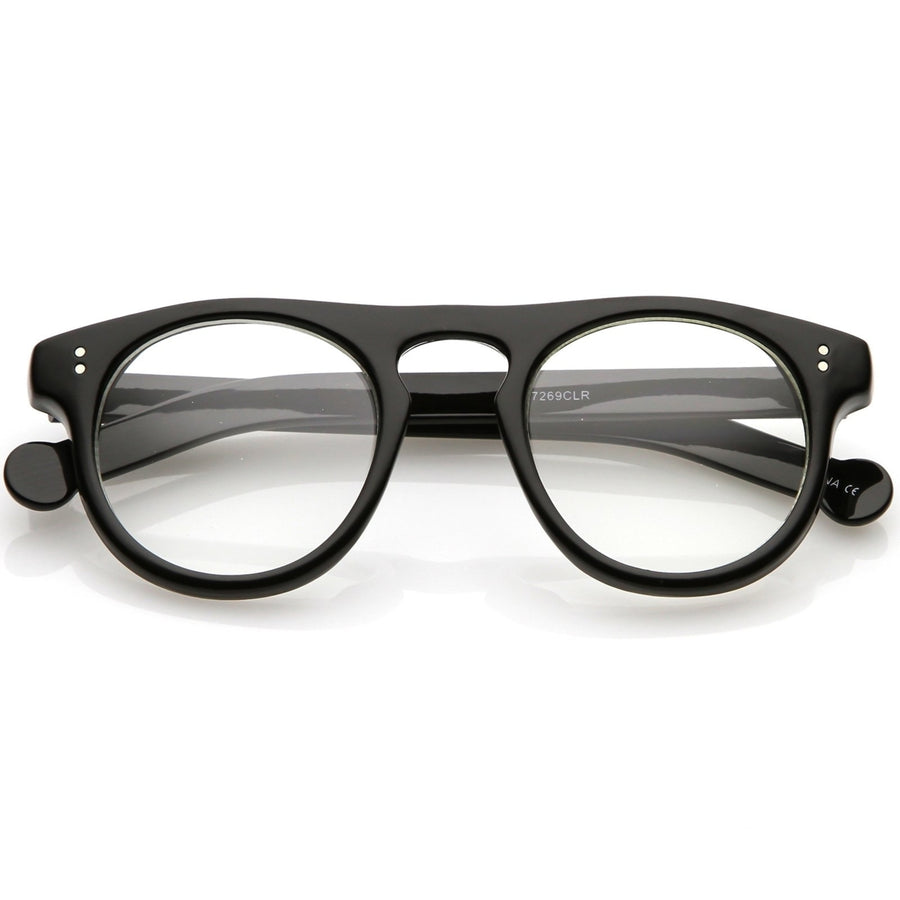Classic Horn Rimmed Eye Glasses Keyhole Nose Bridge Round Clear Lens 47mm Image 1