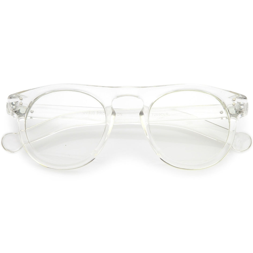 Classic Horn Rimmed Eye Glasses Keyhole Nose Bridge Round Clear Lens 47mm Image 6