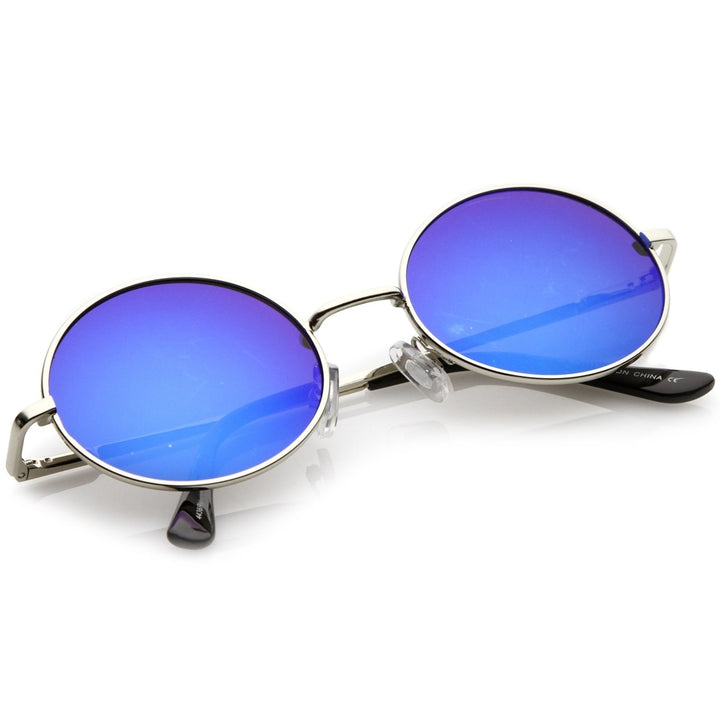 Classic Lightweight Slim Arms Colored Mirror Flat Lens Oval Sunglasses 50mm Image 4