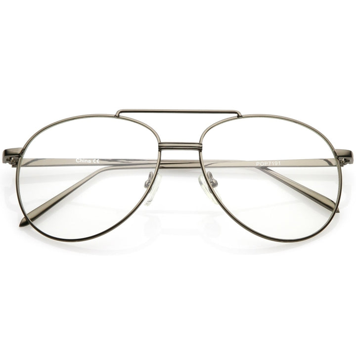 Classic Metal Aviator Eye Glasses Double Nose Bridge Clear Lens 55mm Image 1