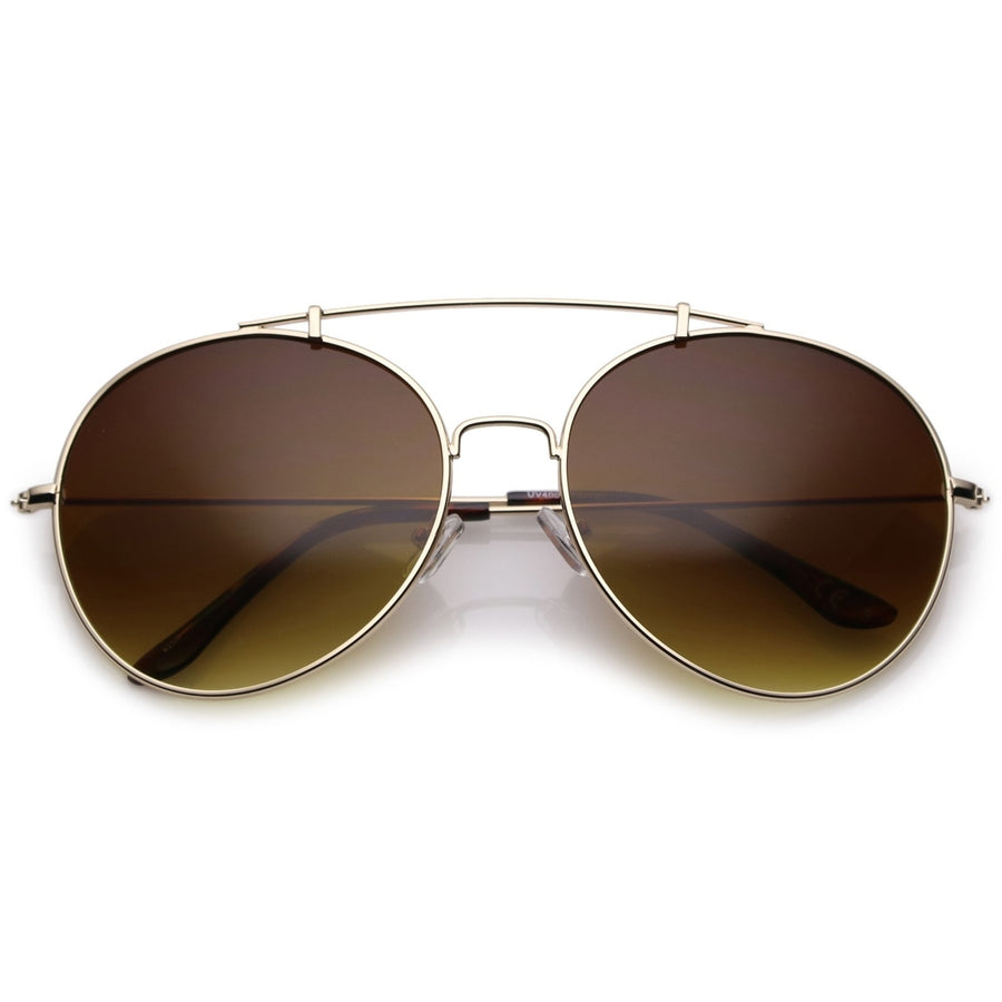 Classic Metal Aviator Sunglasses Crossbar Slim Arms Round Lens 65mm Image 1