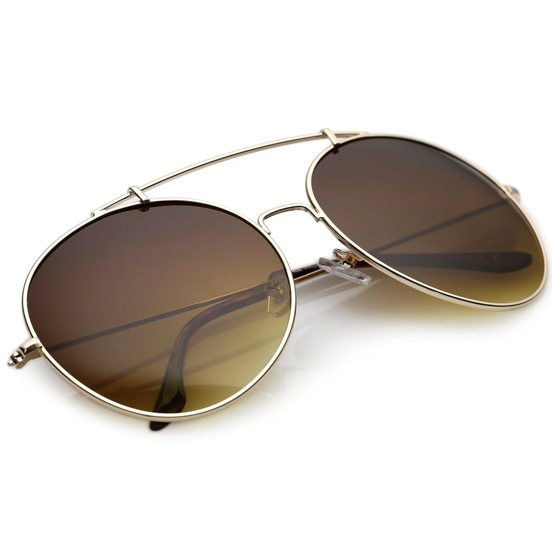 Classic Metal Aviator Sunglasses 65mm Round Lens Slim Arms UV Protection Image 4