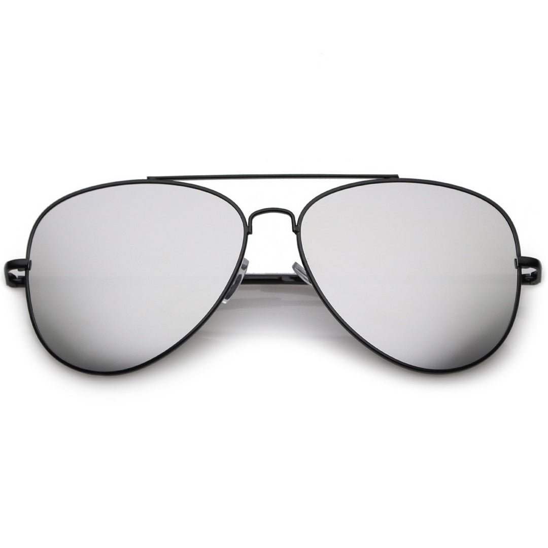 Classic Metal Aviator Sunglasses Slim Arms Straight Crossbar Mirrored Flat Lens 59mm Image 1