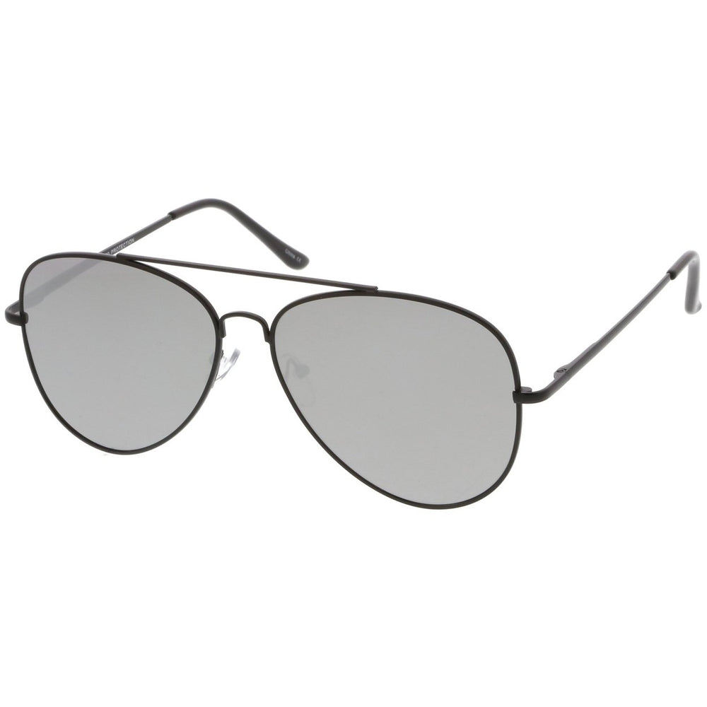 Classic Metal Aviator Sunglasses Slim Arms Straight Crossbar Mirrored Flat Lens 59mm Image 2