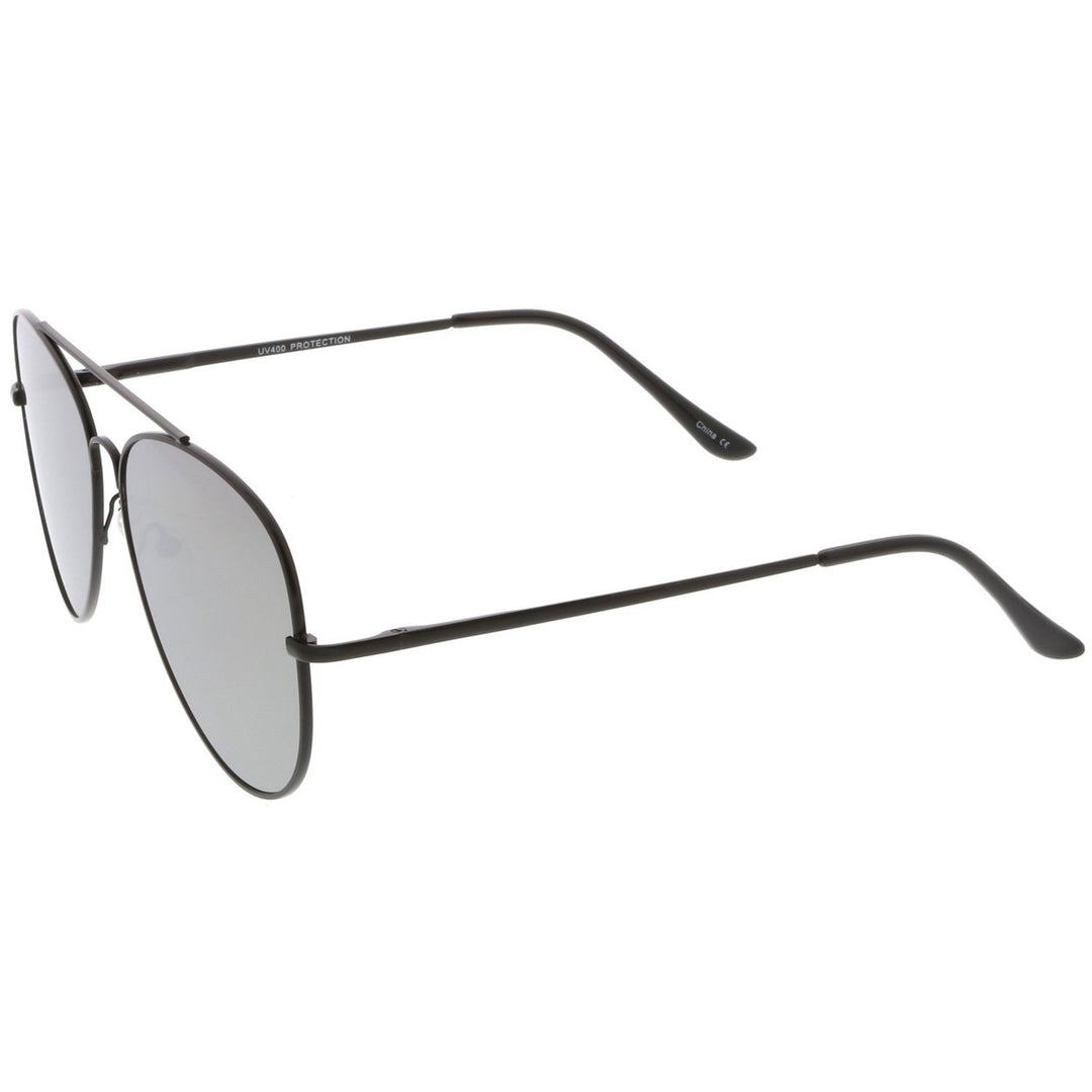 Classic Metal Aviator Sunglasses 59mm Mirrored Flat Lens Slim Arms UV Protection Image 3