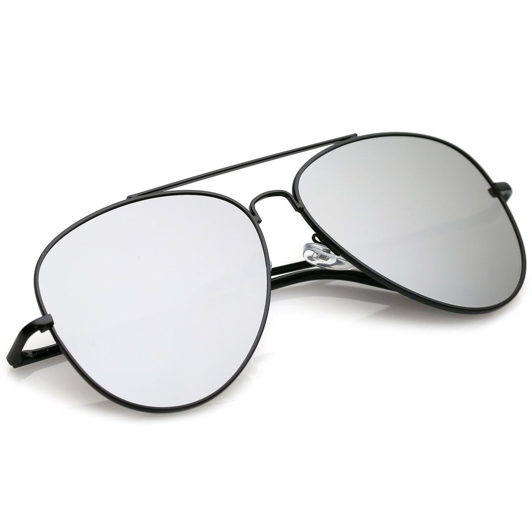 Classic Metal Aviator Sunglasses 59mm Mirrored Flat Lens Slim Arms UV Protection Image 4