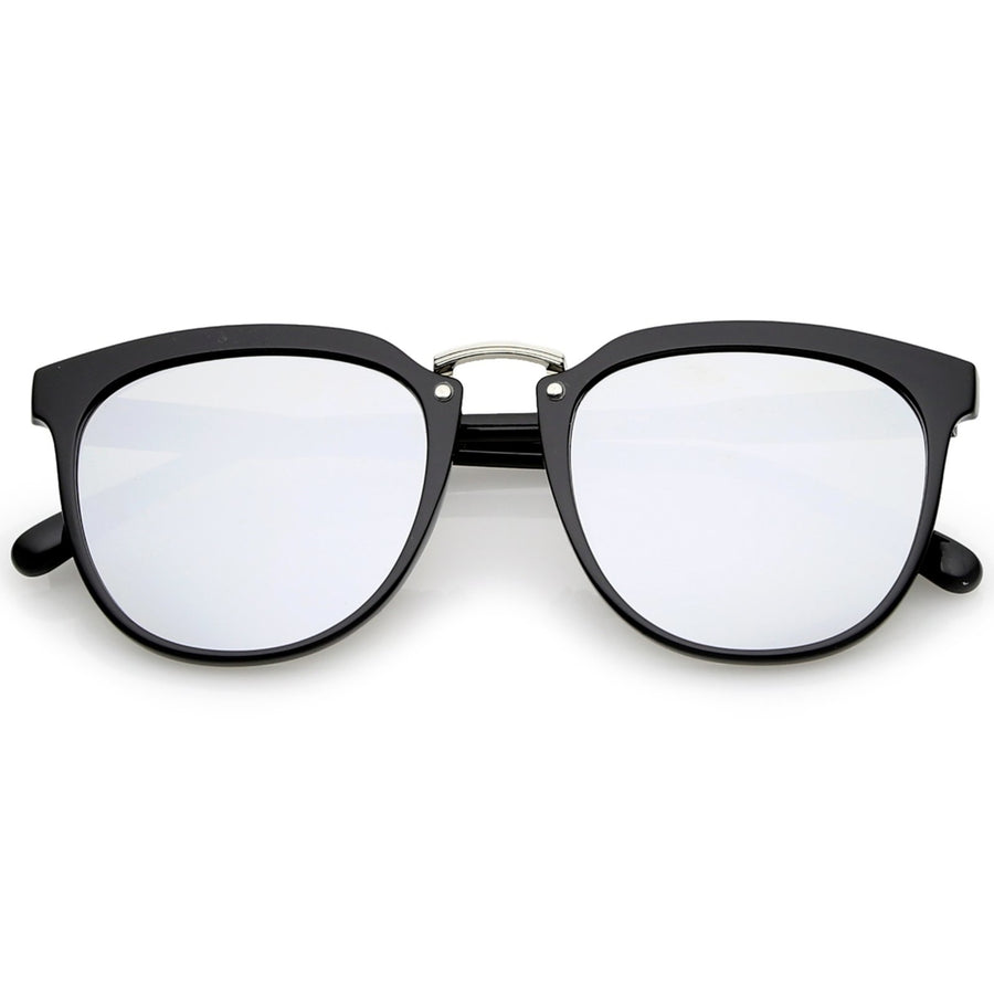 Classic Metal Bridge Square Mirrored Flat Lens Horn Rimmed Sunglasses 55mm Image 1