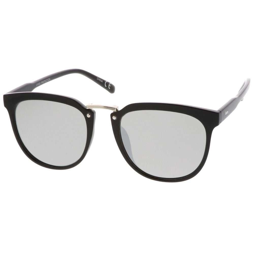 Classic Metal Bridge Square Mirrored Flat Lens Horn Rimmed Sunglasses 55mm Image 2