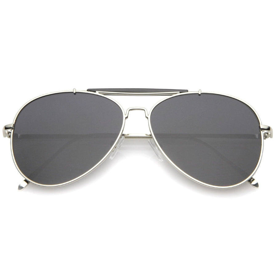 Classic Metal Double Nose Bridge Slim Temple Super Flat Lens Aviator Sunglasses 57mm Image 1