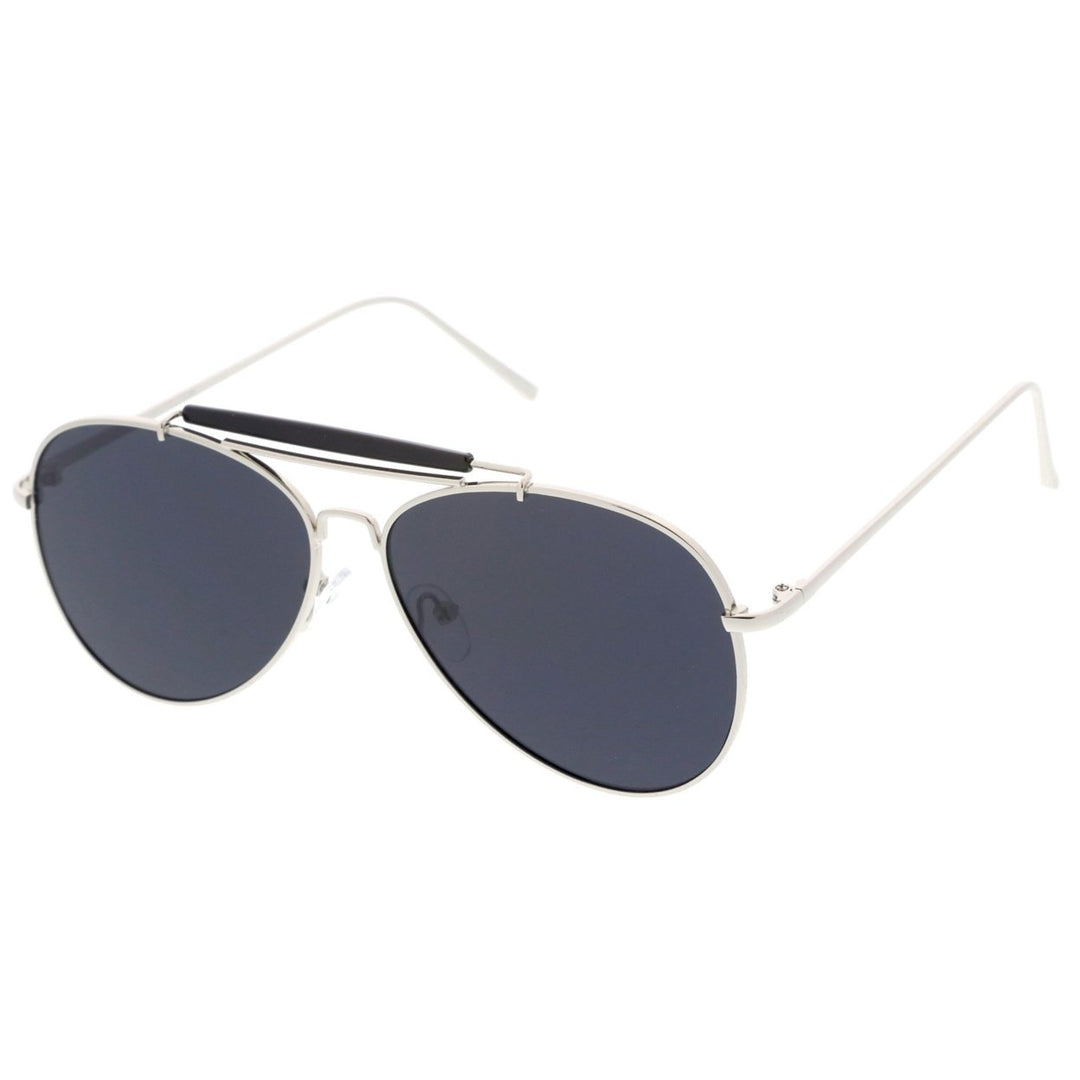 Classic Metal Double Nose Bridge Slim Temple Super Flat Lens Aviator Sunglasses 57mm Image 2