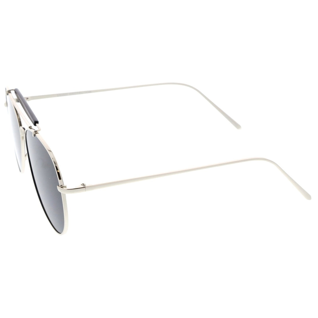 Classic Metal Double Nose Bridge Slim Temple Super Flat Lens Aviator Sunglasses 57mm Image 3