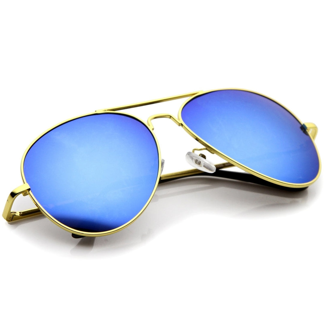 Classic Metal Frame Spring Hinges Color Mirror Lens Aviator Sunglasses 56mm Image 4