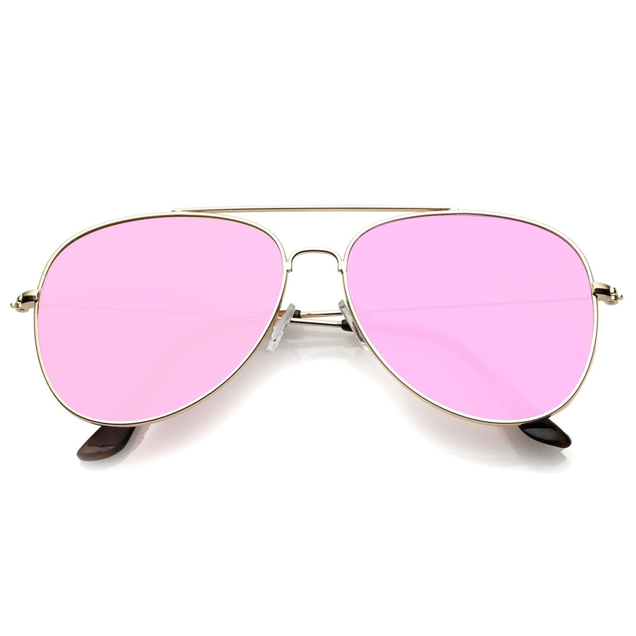 Classic Metal Slim Temple Super Flat Colored Mirror Lens Aviator Sunglasses 58mm Image 1