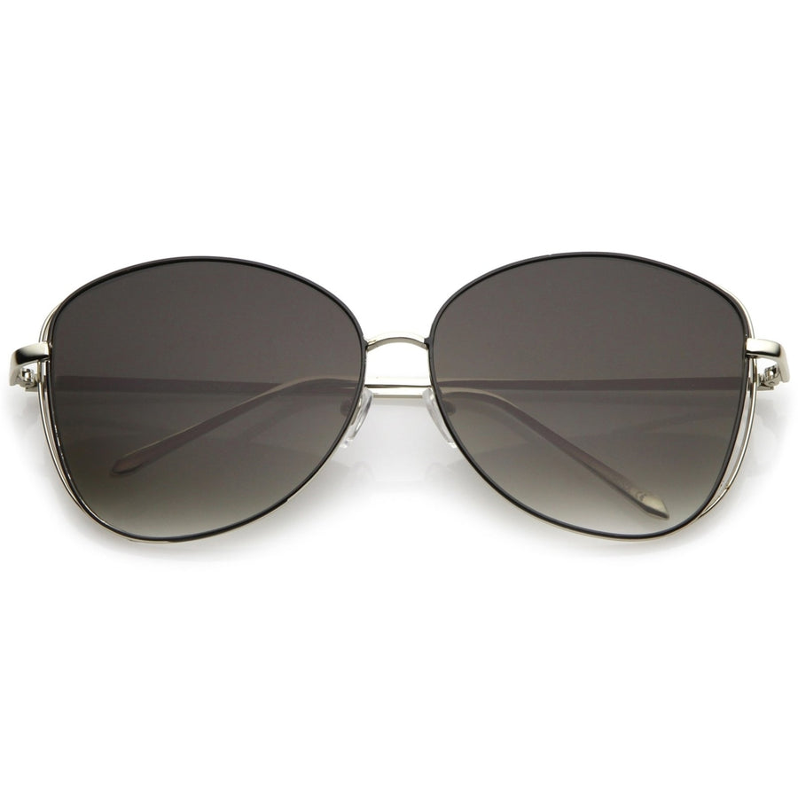 Classic Open Metal Oversize Sunglasses With Slim Arms And Round Flat Lens 62mm Image 1