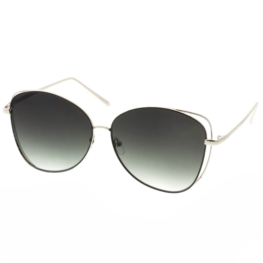 Classic Open Metal Oversize Sunglasses With Slim Arms And Round Flat Lens 62mm Image 2