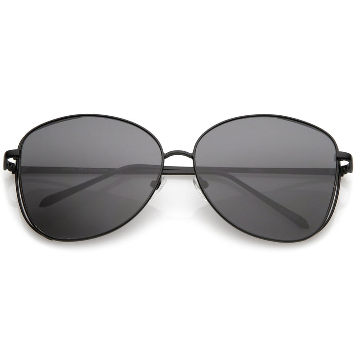 Classic Open Metal Oversize Sunglasses With Slim Arms And Round Flat Lens 62mm Image 4