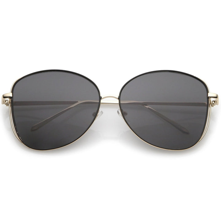 Classic Open Metal Oversize Sunglasses With Slim Arms And Round Flat Lens 62mm Image 6