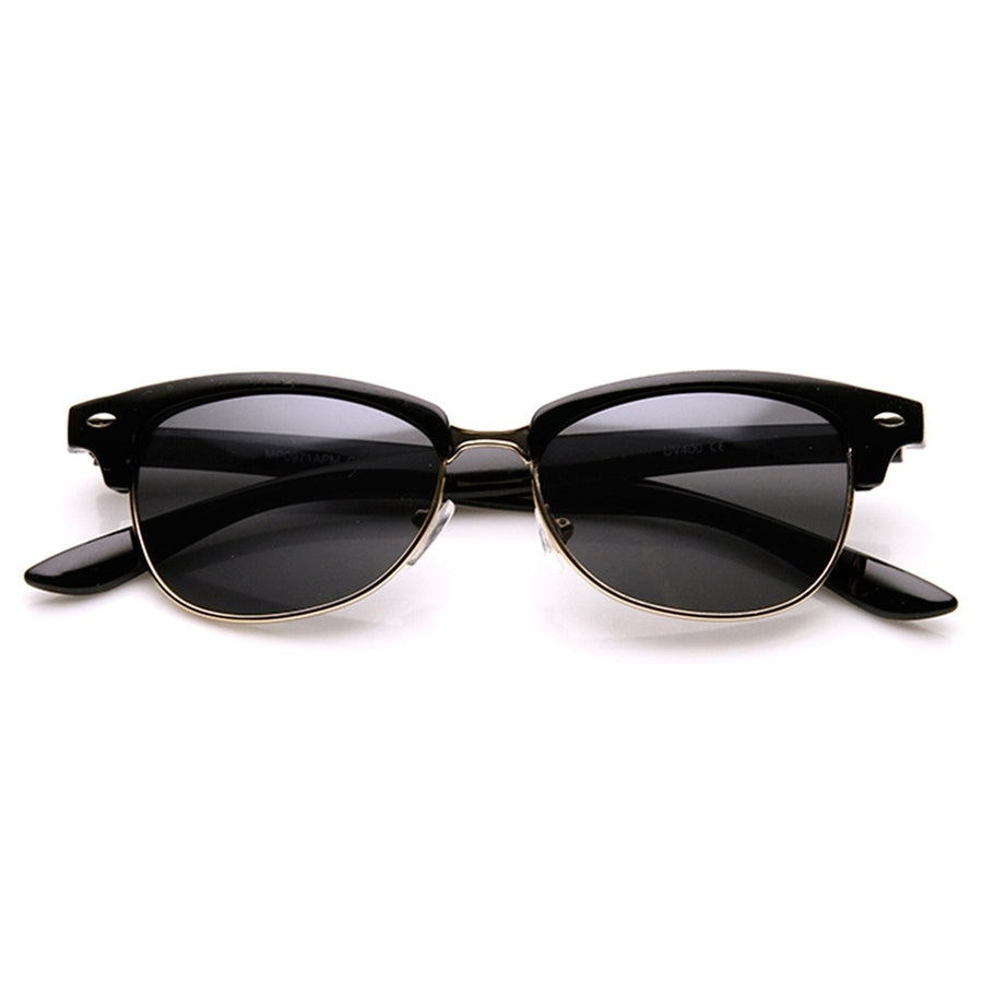 Classic Oval Shaped Semi-Rimless Half Frame Horn Rimmed Sunglasses Image 1