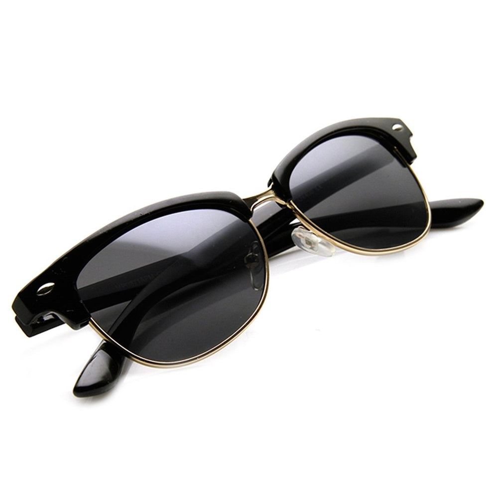 Classic Oval Shaped Semi-Rimless Half Frame Horn Rimmed Sunglasses Image 2