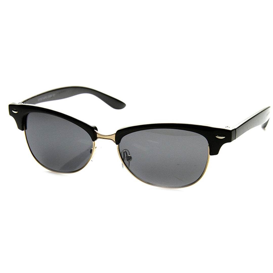 Classic Oval Shaped Semi-Rimless Half Frame Horn Rimmed Sunglasses Image 3