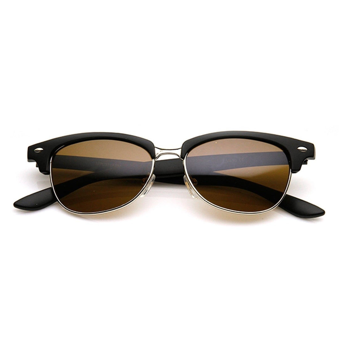 Classic Oval Shaped Semi-Rimless Half Frame Horn Rimmed Sunglasses Image 4