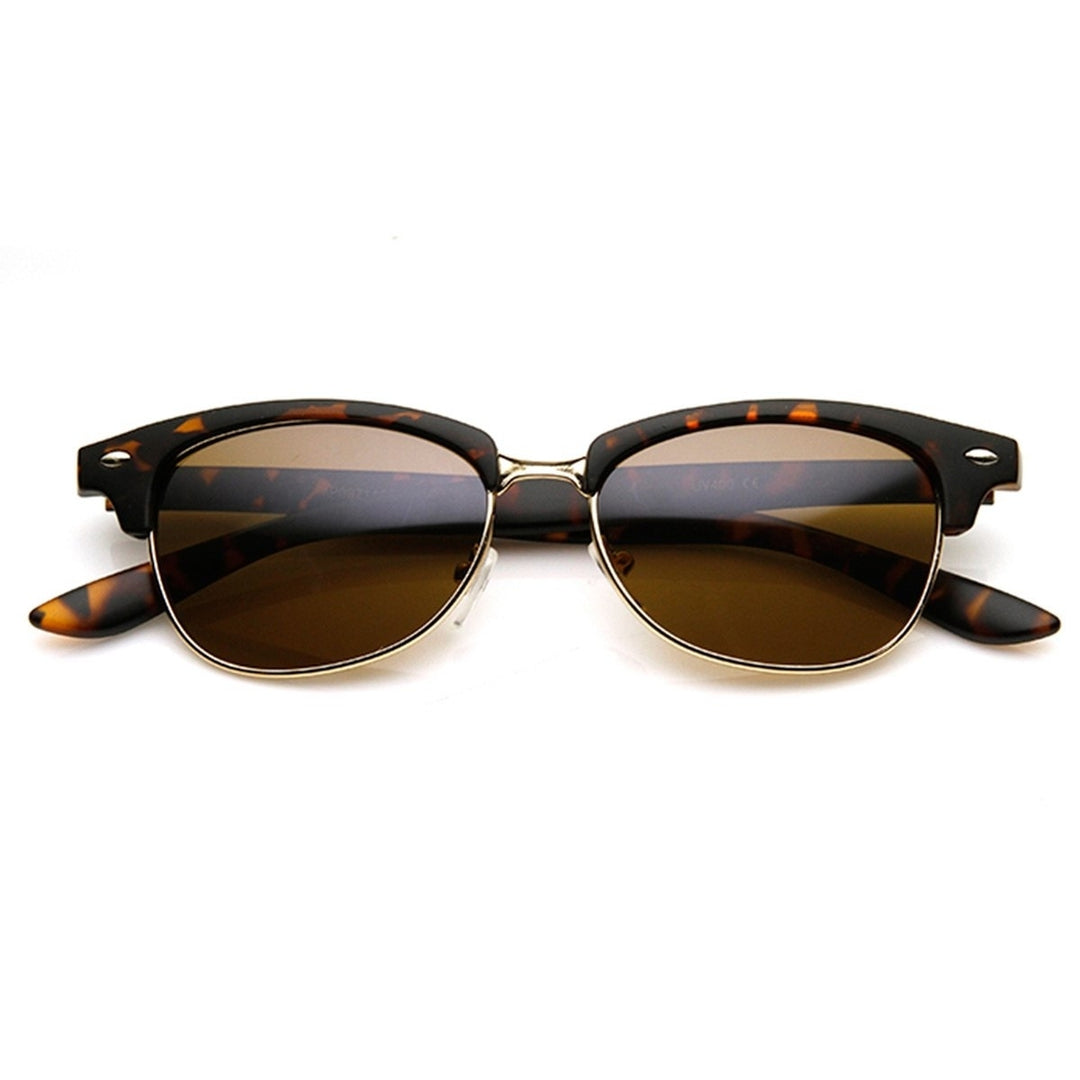 Classic Oval Shaped Semi-Rimless Half Frame Horn Rimmed Sunglasses Image 6