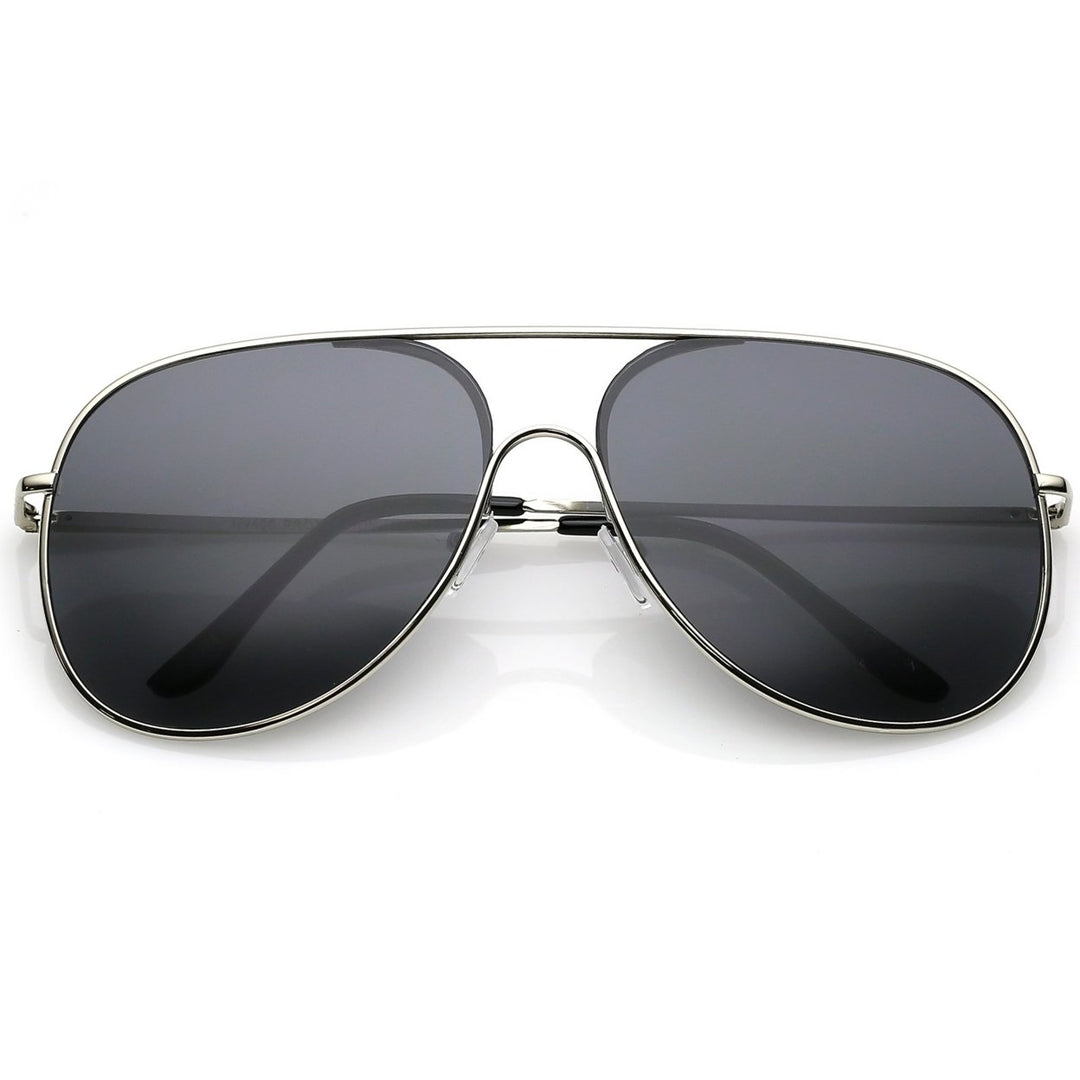 Classic Oversize Metal Aviator Sunglasses 62mm Semi Rimless Flat Lens Teardrop Image 1