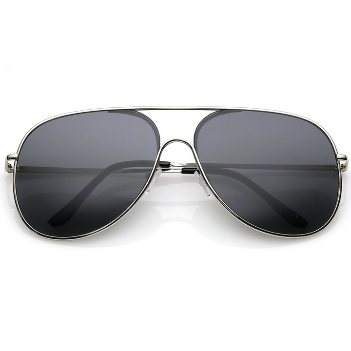 Classic Oversize Metal Aviator Sunglasses Semi Rimless Teardrop Flat Lens 62mm Image 1
