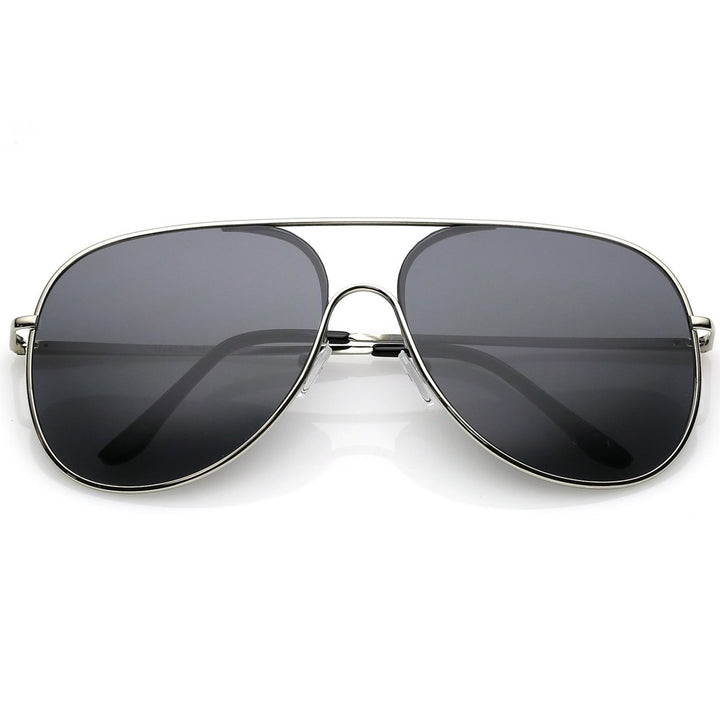 Classic Oversize Metal Aviator Sunglasses 62mm Semi Rimless Flat Lens Teardrop Image 1