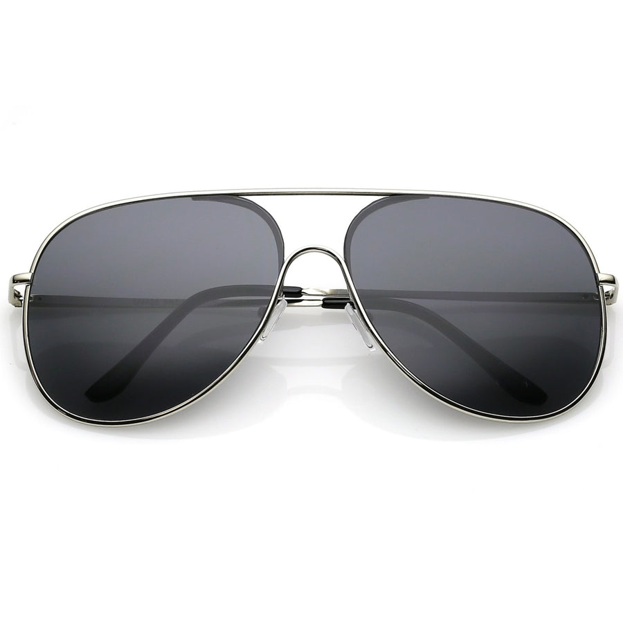 Classic Oversize Metal Aviator Sunglasses Semi Rimless Teardrop Flat Lens 62mm Image 1