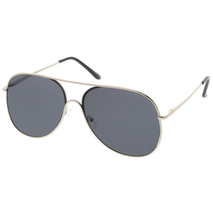 Classic Oversize Metal Aviator Sunglasses 62mm Semi Rimless Flat Lens Teardrop Image 2