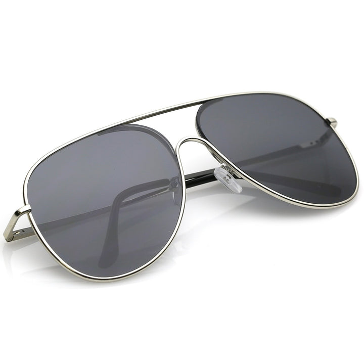 Classic Oversize Metal Aviator Sunglasses Semi Rimless Teardrop Flat Lens 62mm Image 4
